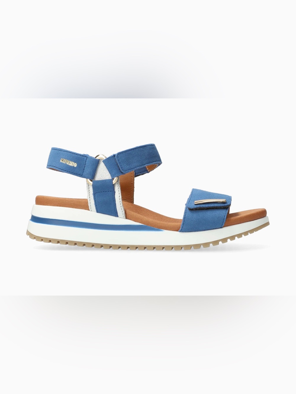 Mephisto Jeanie Blue Strappy Sport Sandal with White/ Silver Accents NWT Sz 38/8